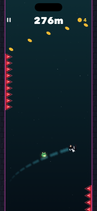 Ninja Flip gameplay — the ninja flips across the gap between two spiked walls